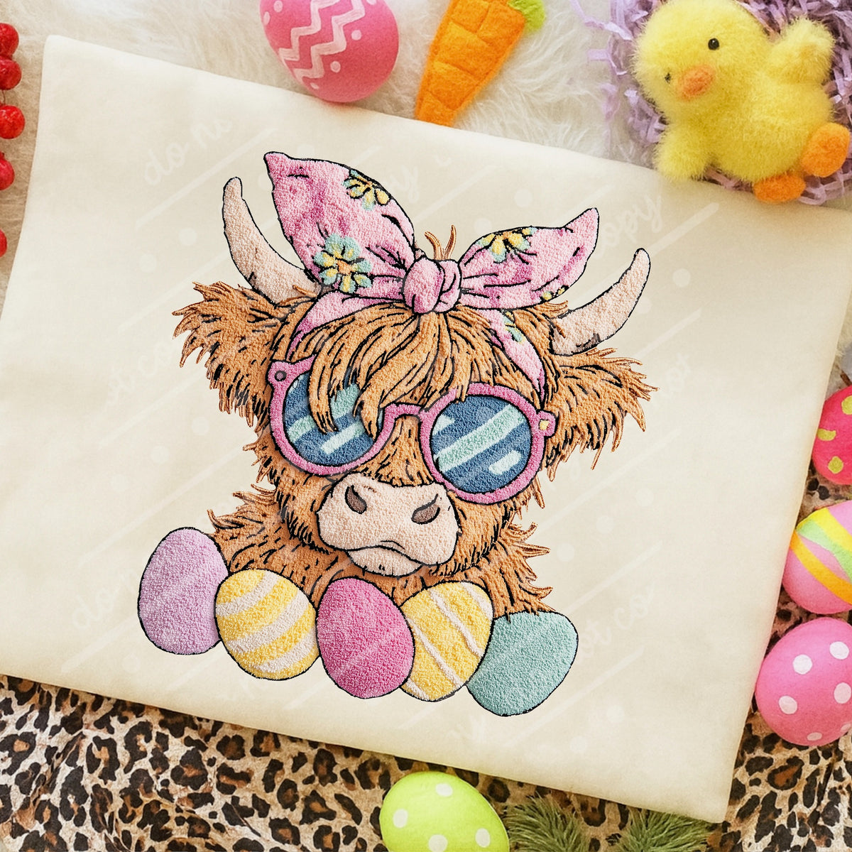Highland Cow and Easter eggs DTF Transfer