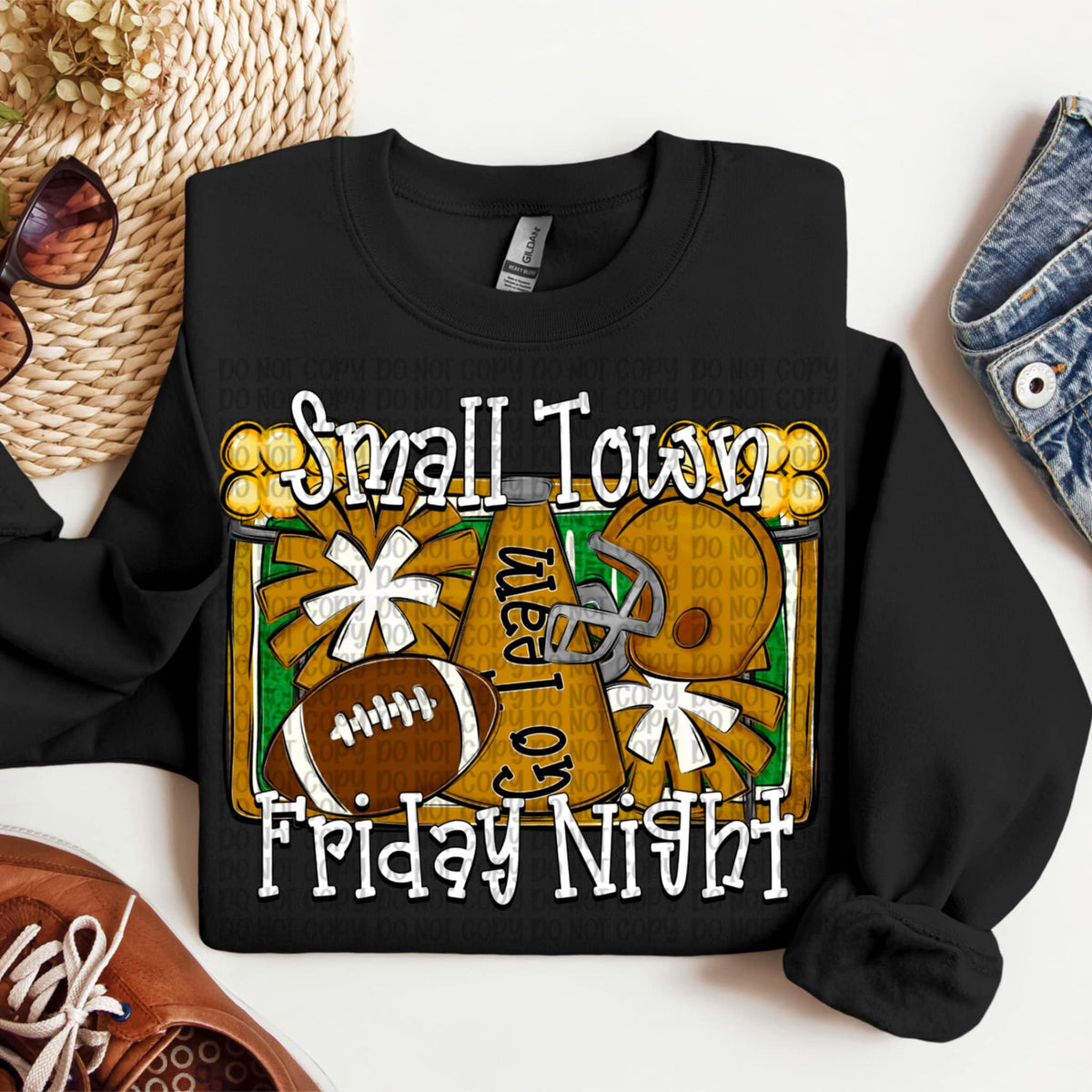 Small Town Friday Night Gold VP DTF transfer