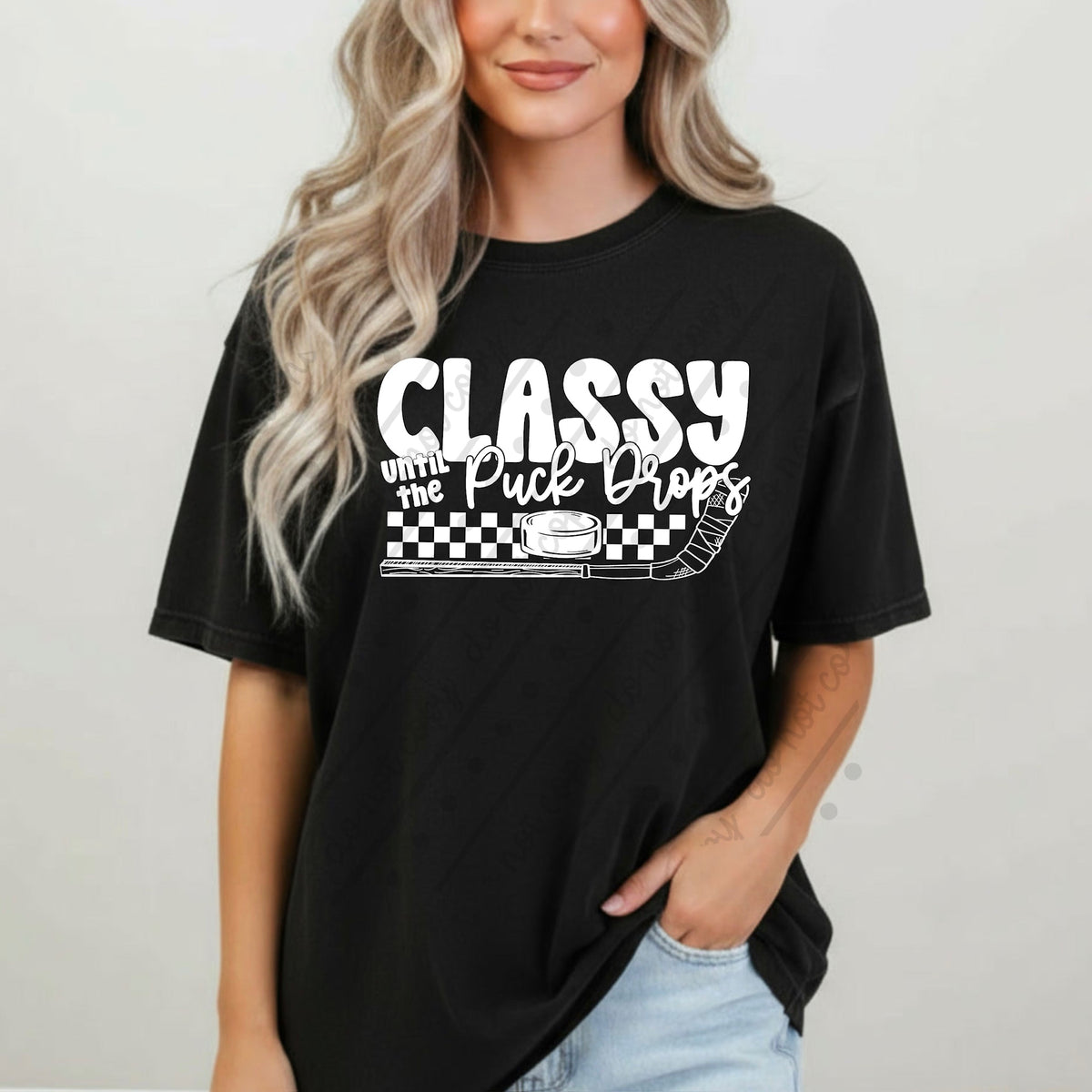 Classy till the puck drops white (scarlow) CSC DTF transfer