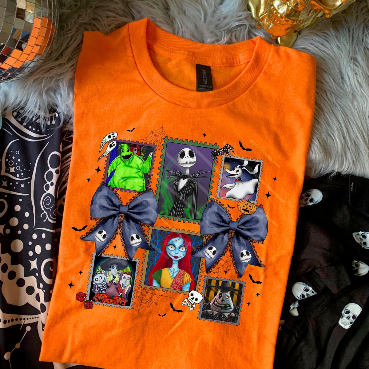Six Nightmare stamp frames collage with two bows 111859 DTF transfer