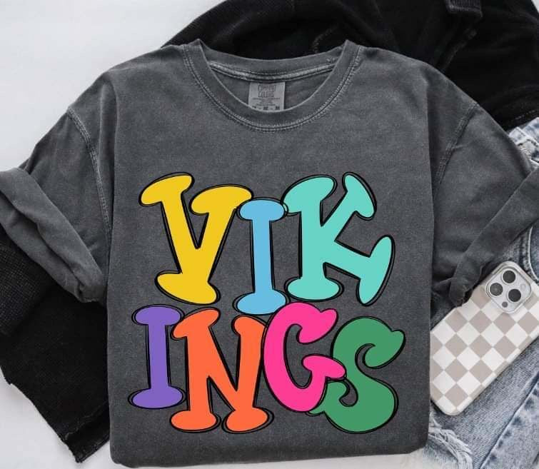 Vikings colorful bubble font (S&G) 64471 DTF transfer