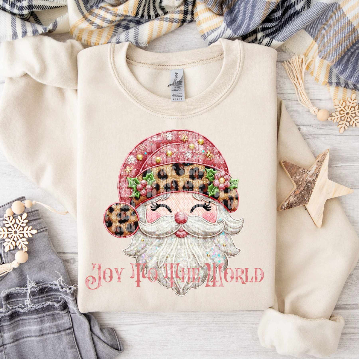 Joy to the world pink and leopard hat (LANE) 62735 DTF transfer