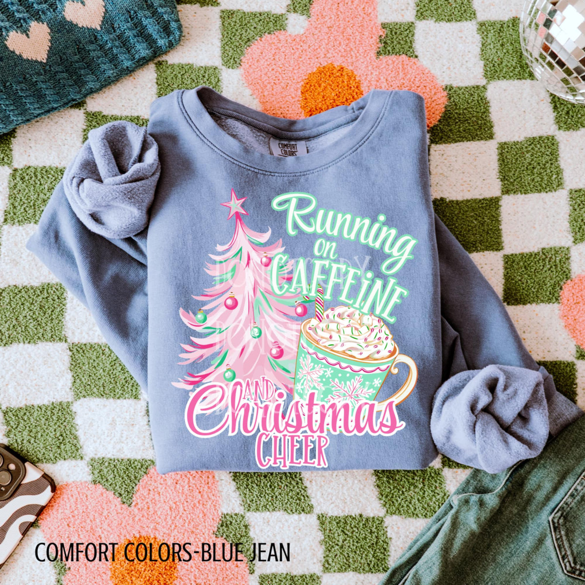 Caffeine & Christmas Cheer Pink Tree CSG DTF transfer