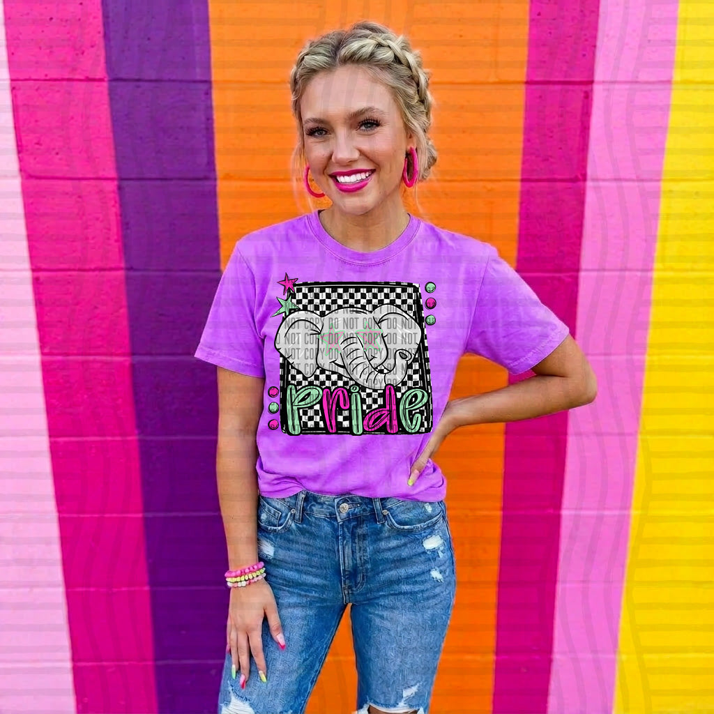 elephant pride preppy checkered square colorful (Caplinger) DTF Transfer