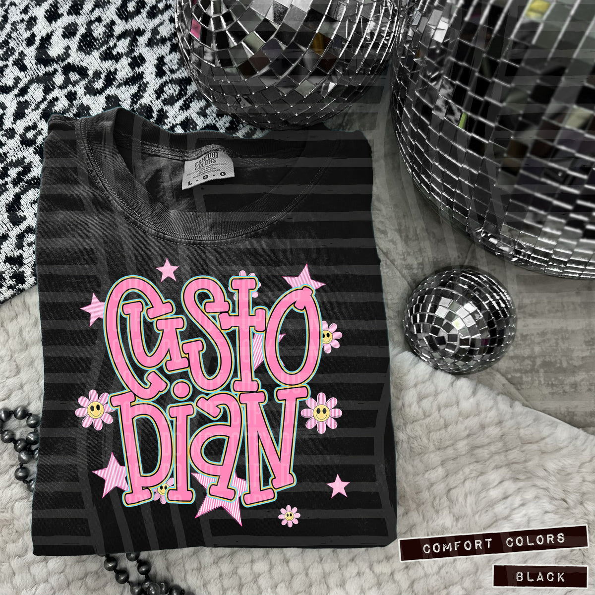Custodian Pink Flowers And Stars 104939 DTF transfer