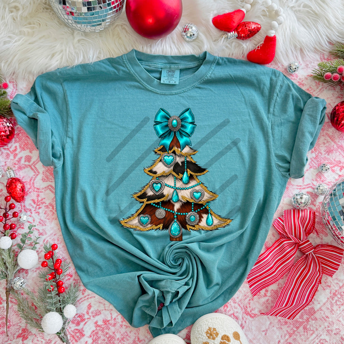 Teal Cow print tree 113753 DTF Transfer