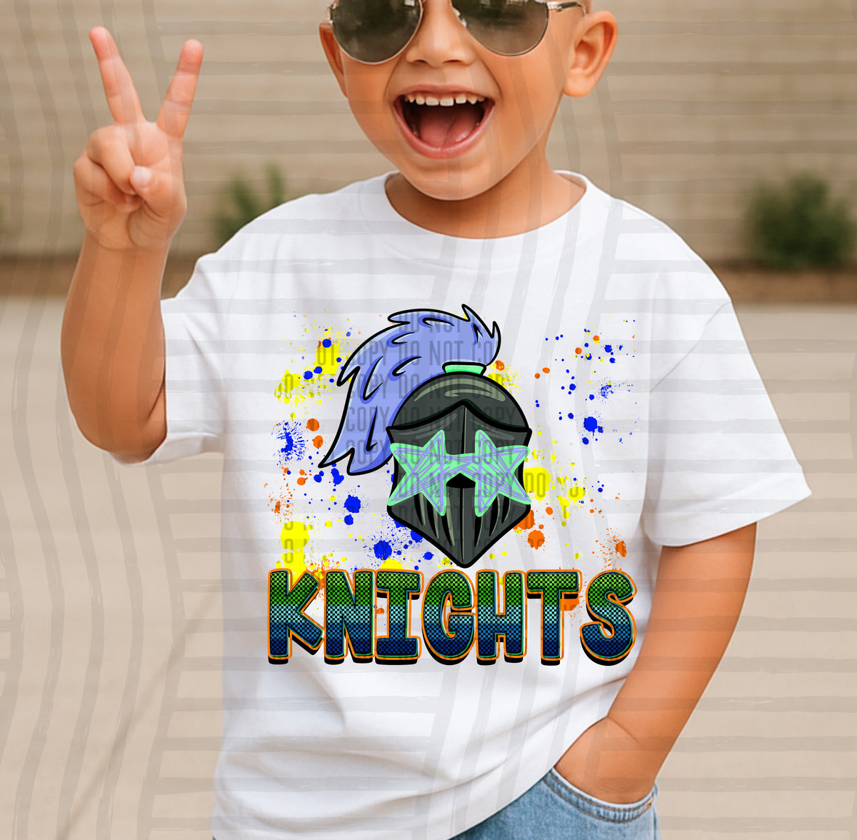 knights paint splatter boy blue green and yellow (Caplinger) DTF Transfer