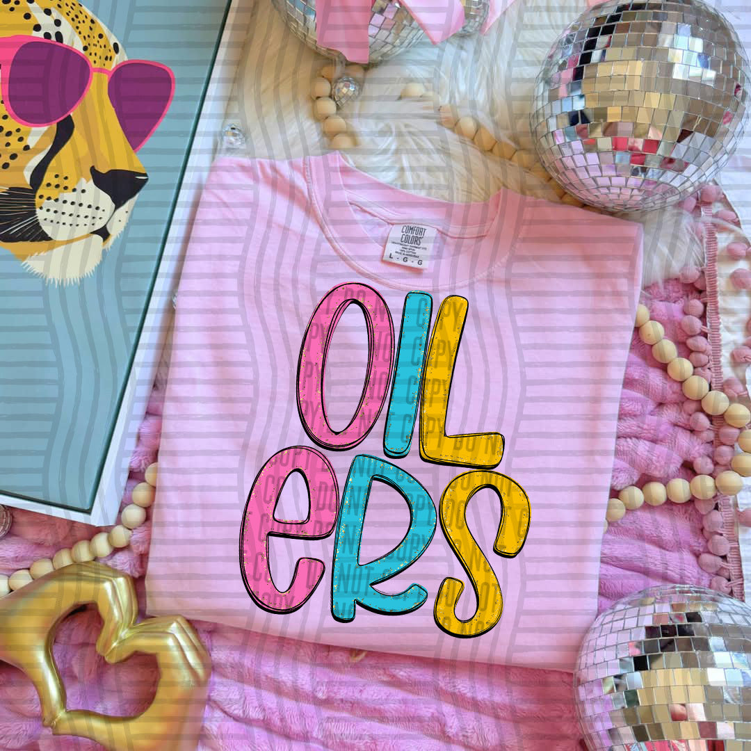 blue yellow and pink oilers stacked (Caplinger) DTF Transfer