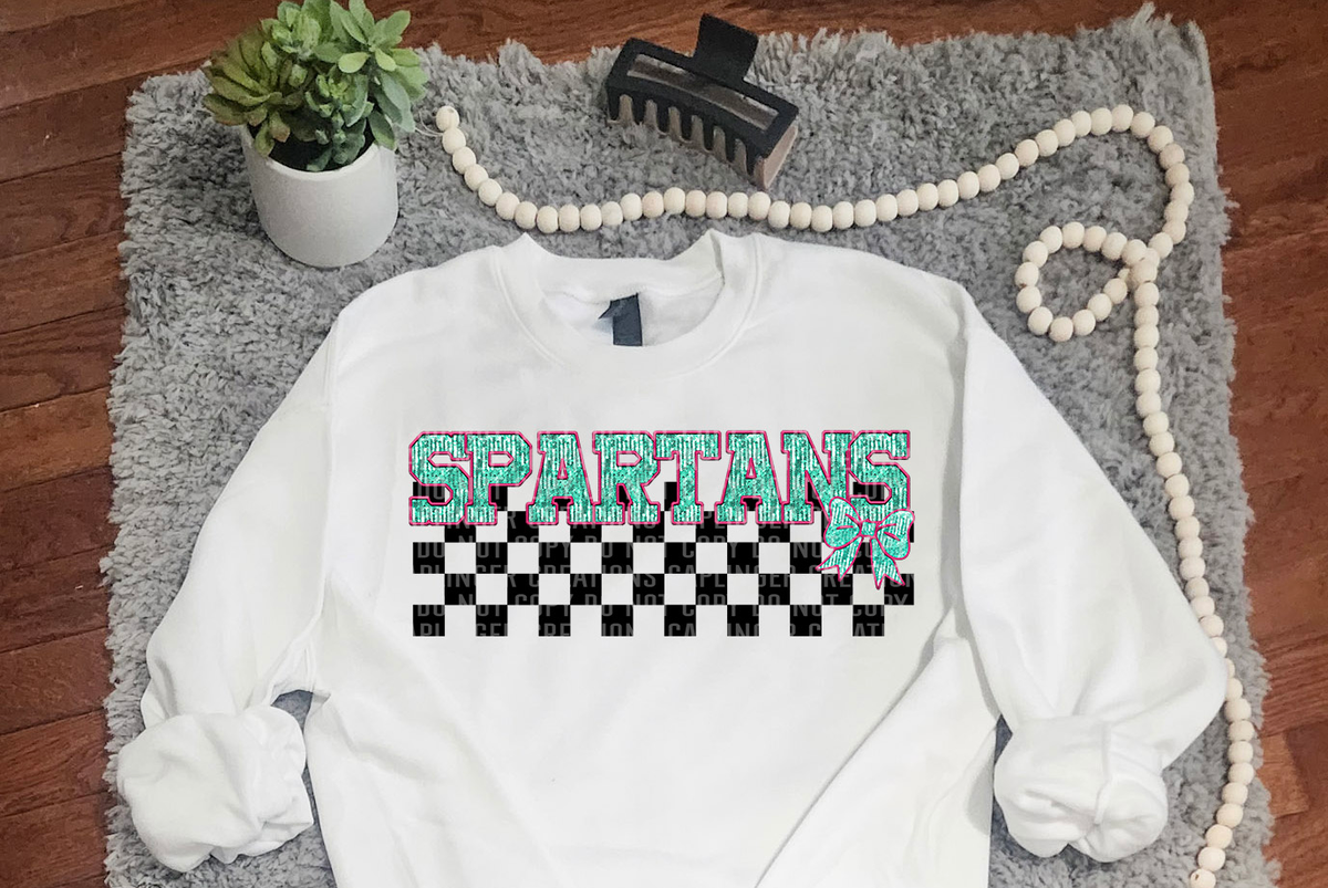 Turquoise And Pink Faux Embroidery Spartans 74112 DTF Transfer