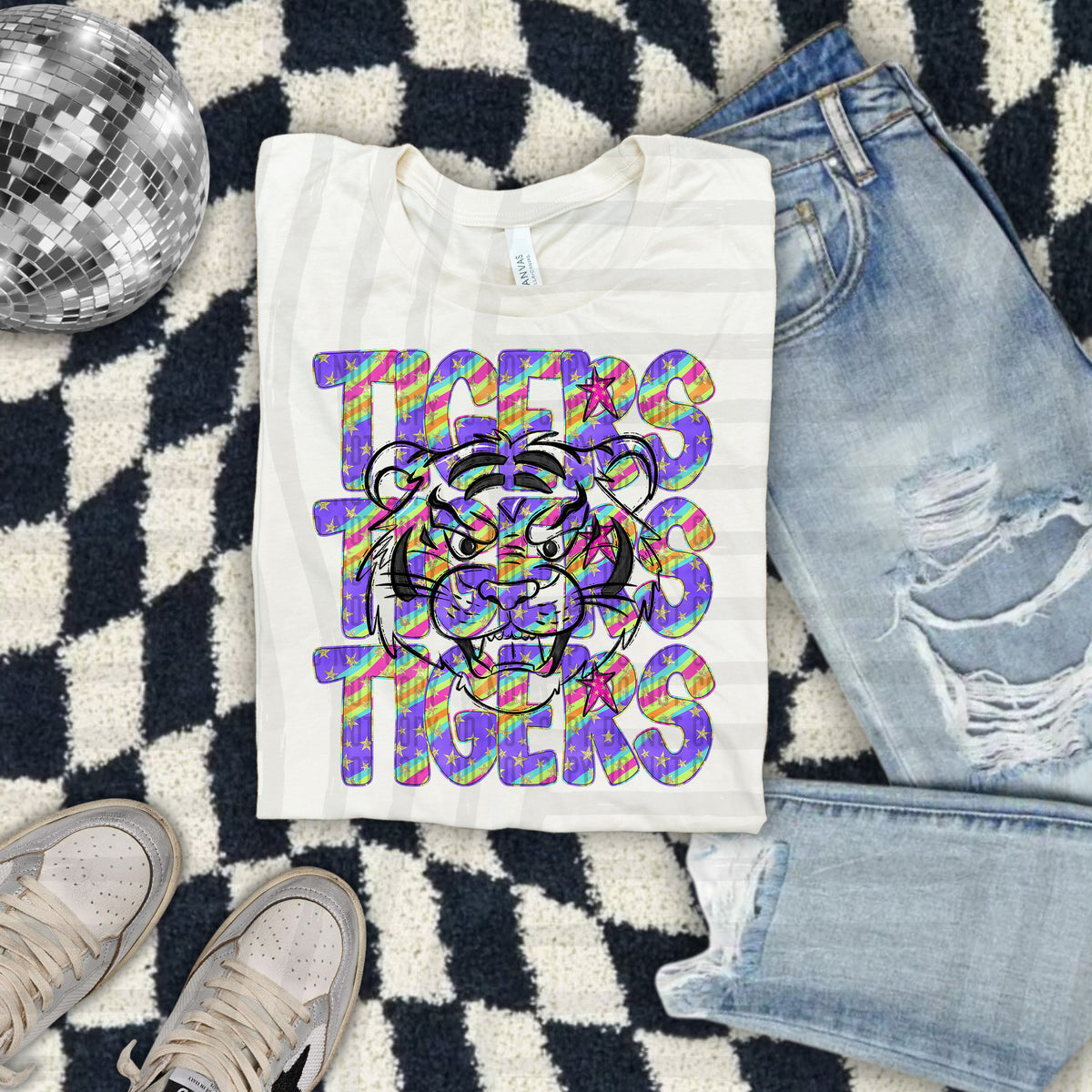 Tigers Colorful Word Stacked With Stars 108595 DTF Transfer