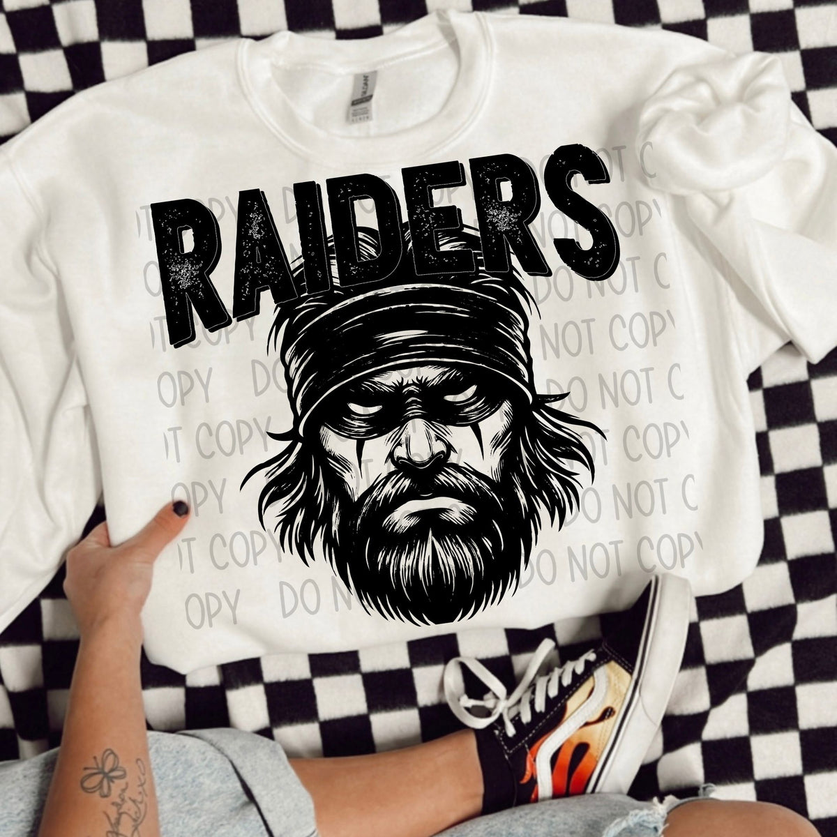 Raiders man with headband black/white outline DTF transfer