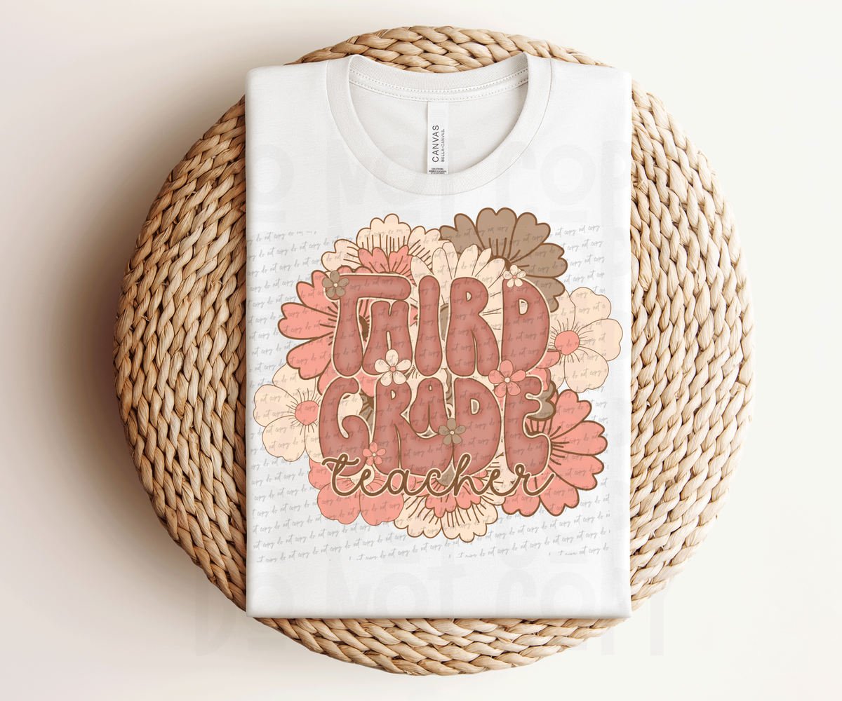 Third Grade Teacher (pastel florals) 30872 DTF transfer