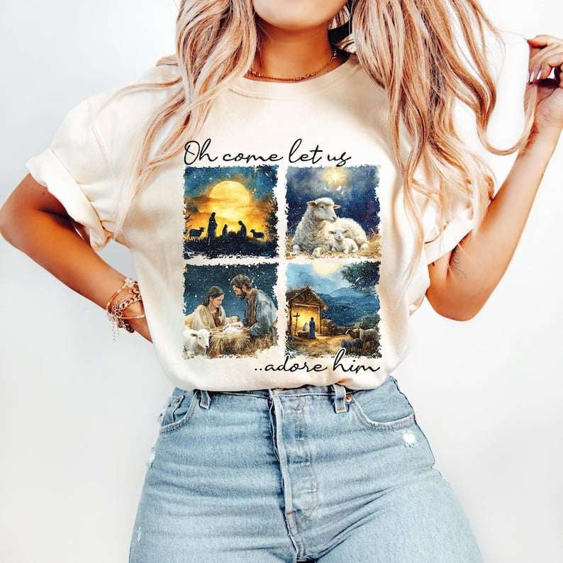 Oh come let us adore him black font 67901 DTF transfer