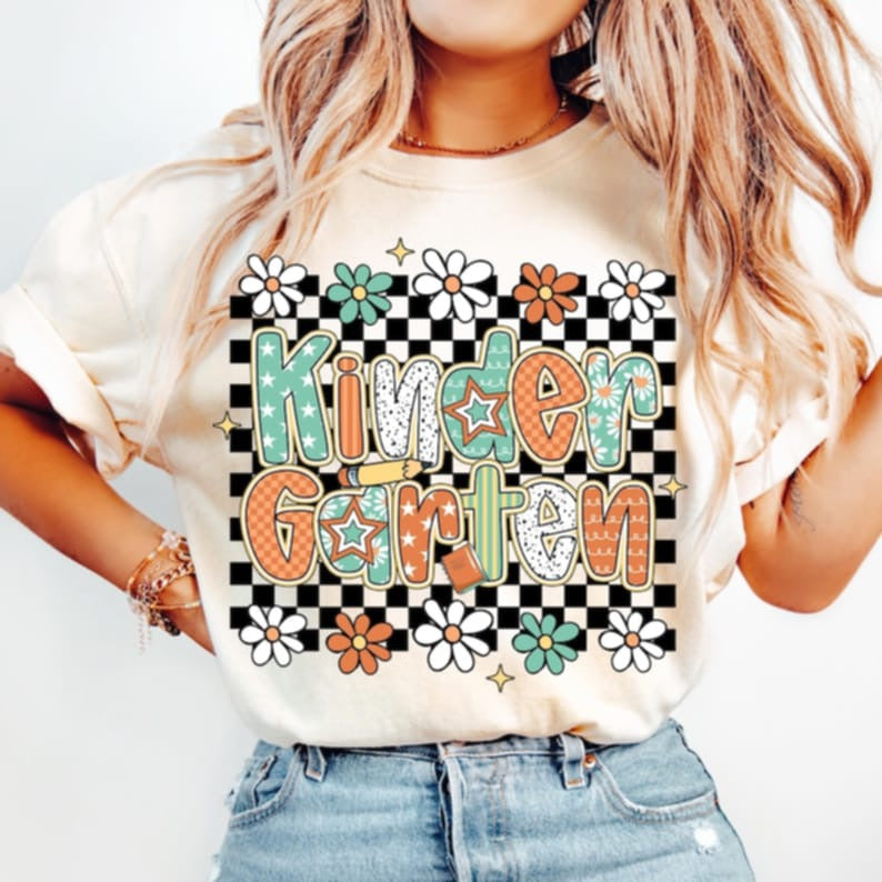 kindergarten Retro Teal and orange  DTF transfer