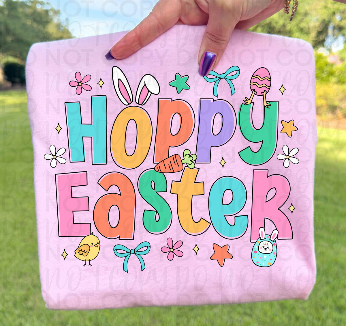 Hoppy Easter (pastel colors, bunny ears eggs flowers) (UAC) DTF Transfer