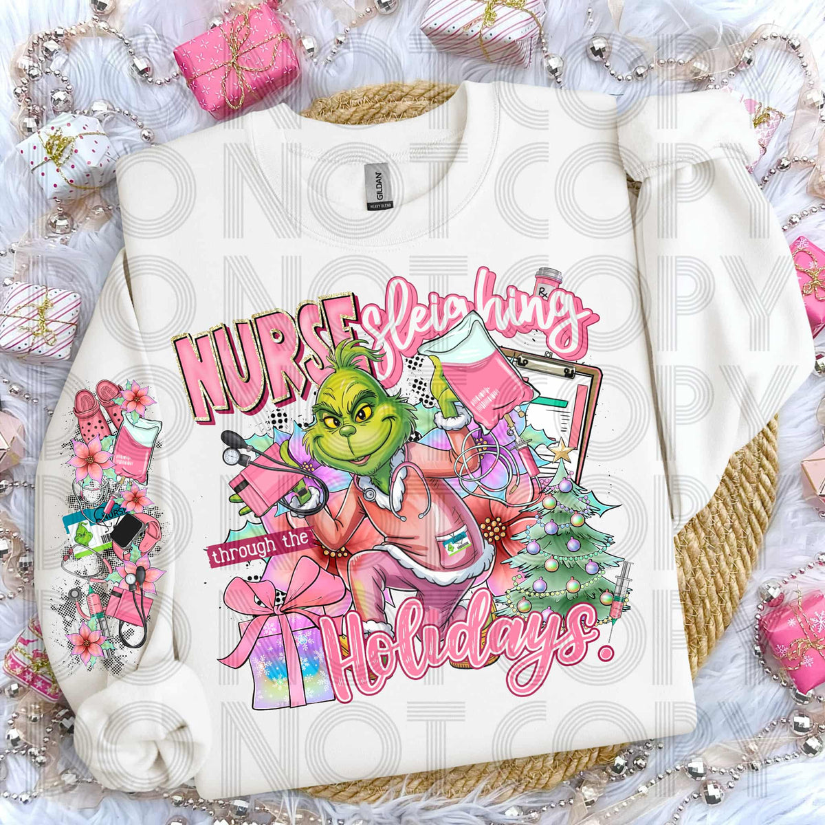Nurse Sleighing through the holidays front only (SSD) 114459 DTF transfer
