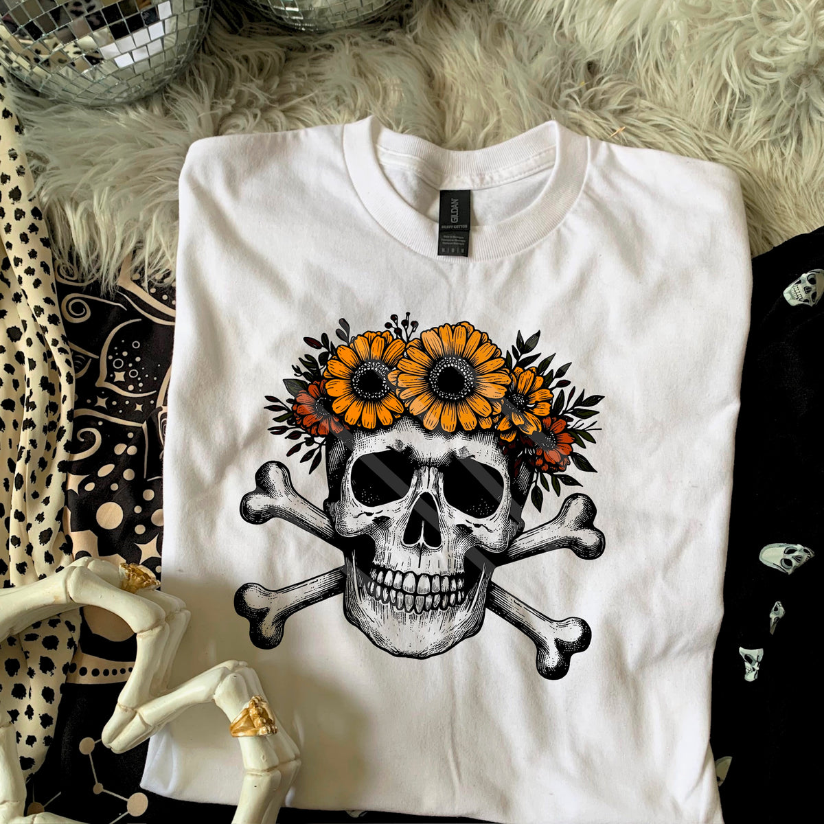 Skull with yellow flowers 110759 DTF transfer