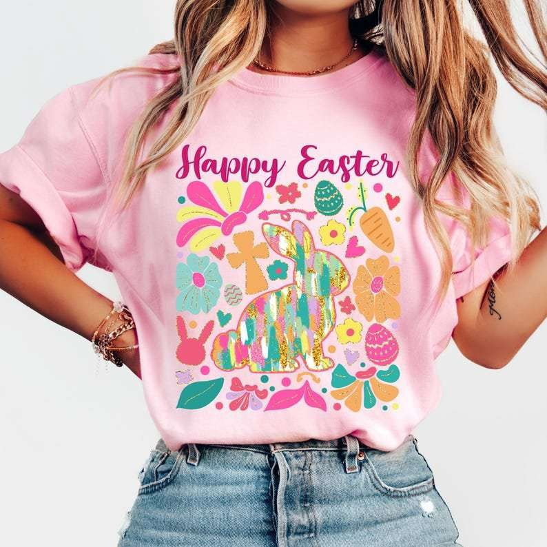Happy Easter brushstroke bunny 80196 DTF transfer