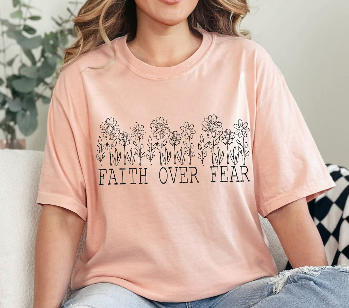 Faith over fear flowers black (linda) DTF Transfer