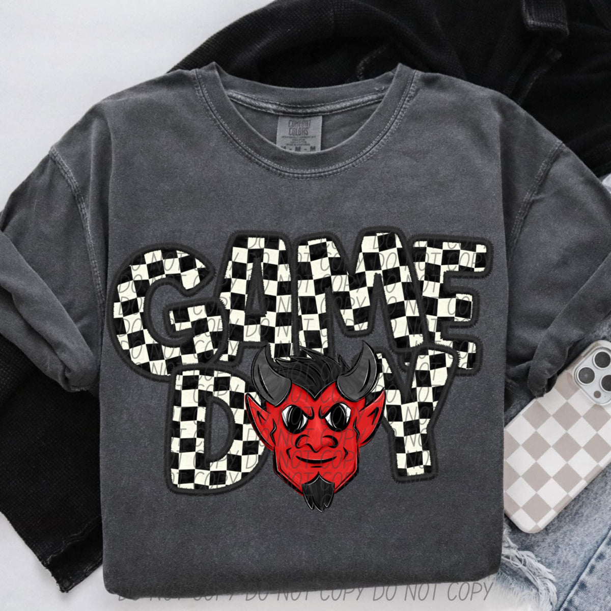 Game day red devil checkered (CITY) 91368 DTF transfer