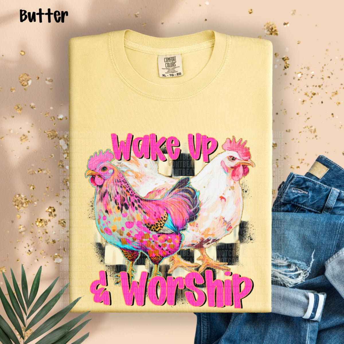 Wake up & worship chickens (SDD) 95651 DTF transfer