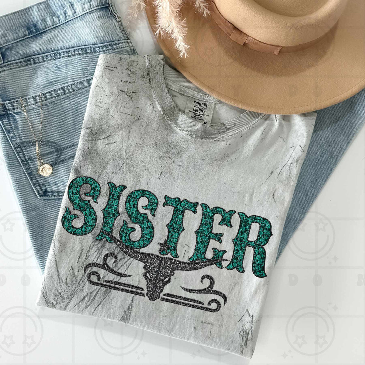 Sister bull skull (HW) 84514 DTF transfer