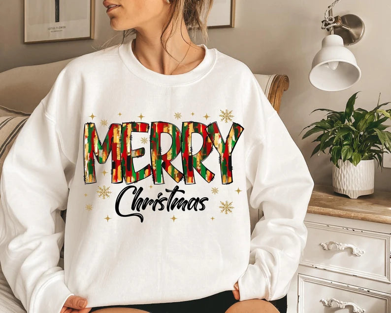 Merry Christmas red and green brushstroke 67573 DTF transfer