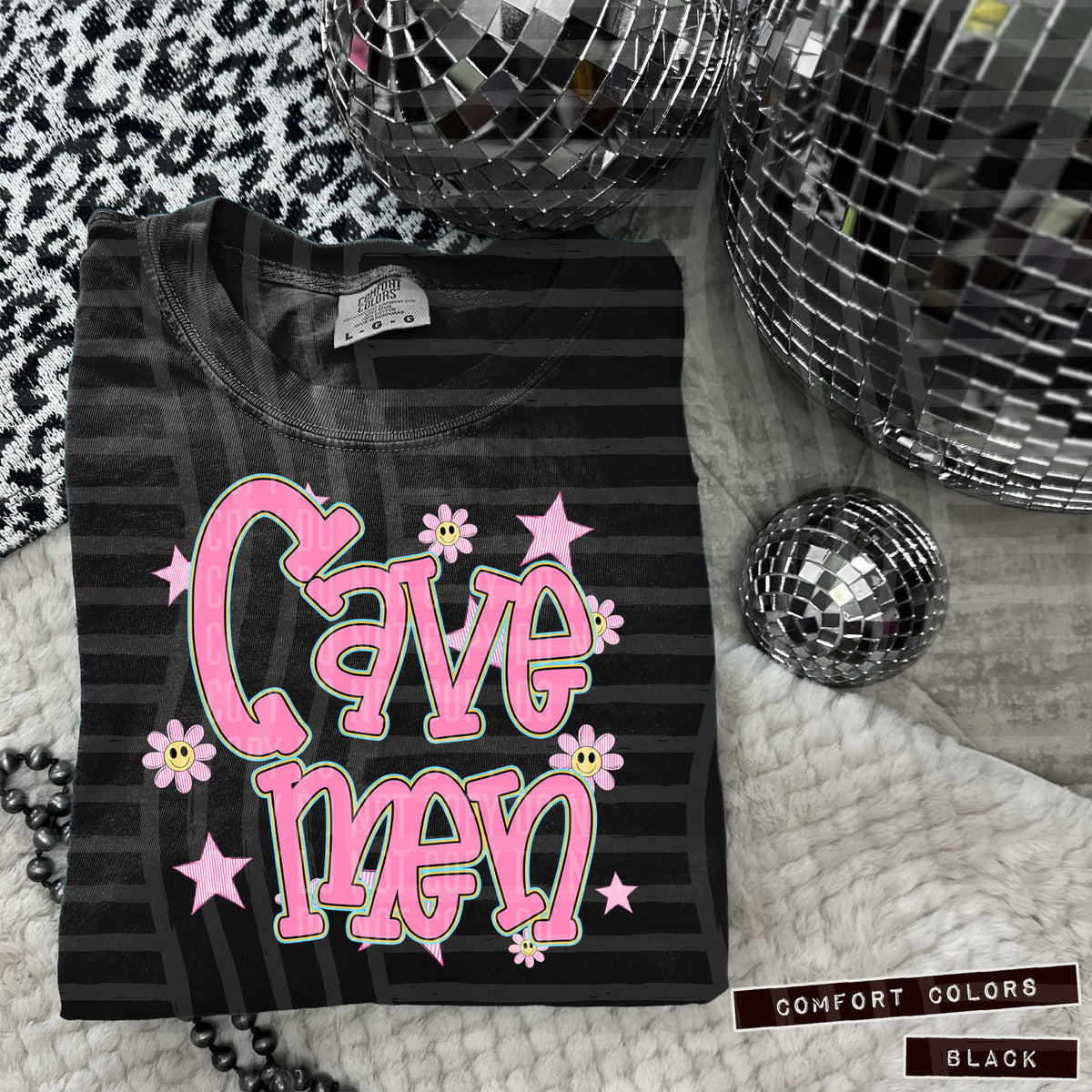 Cavemen Pink Flowers And Stars 104940 DTF transfer
