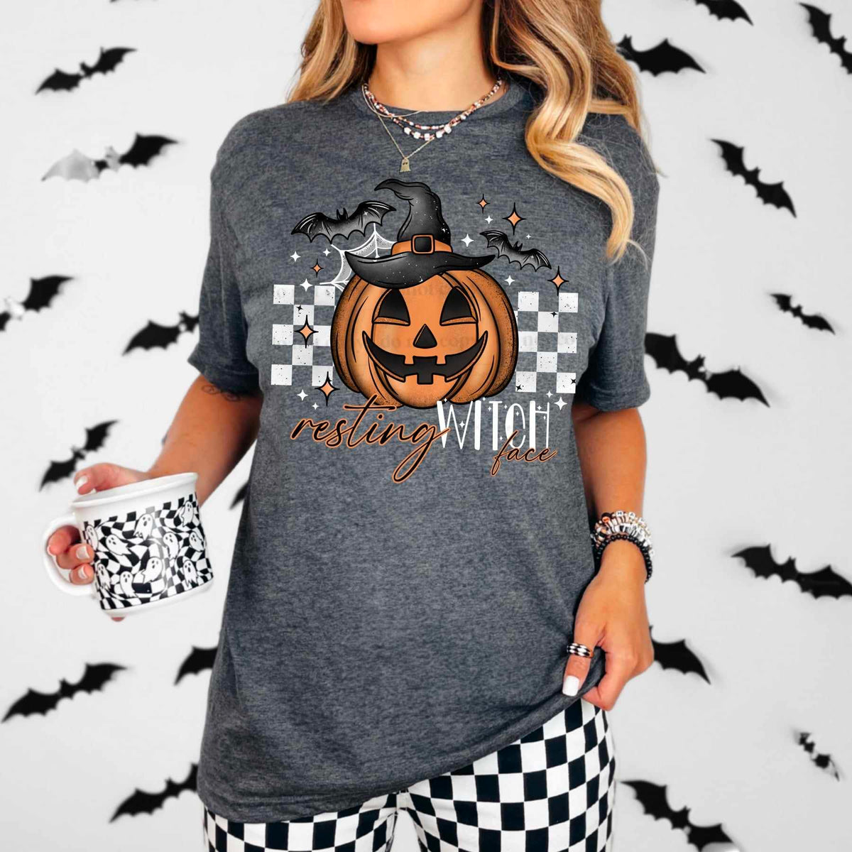 Resting witch face white checkered (CSC) 55588 DTF transfer