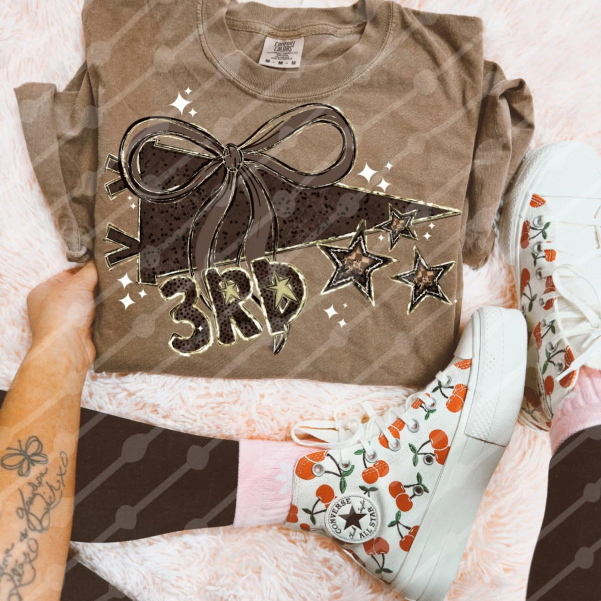 3rd Grade Brown flag bows and stars (JBD) DTF transfer
