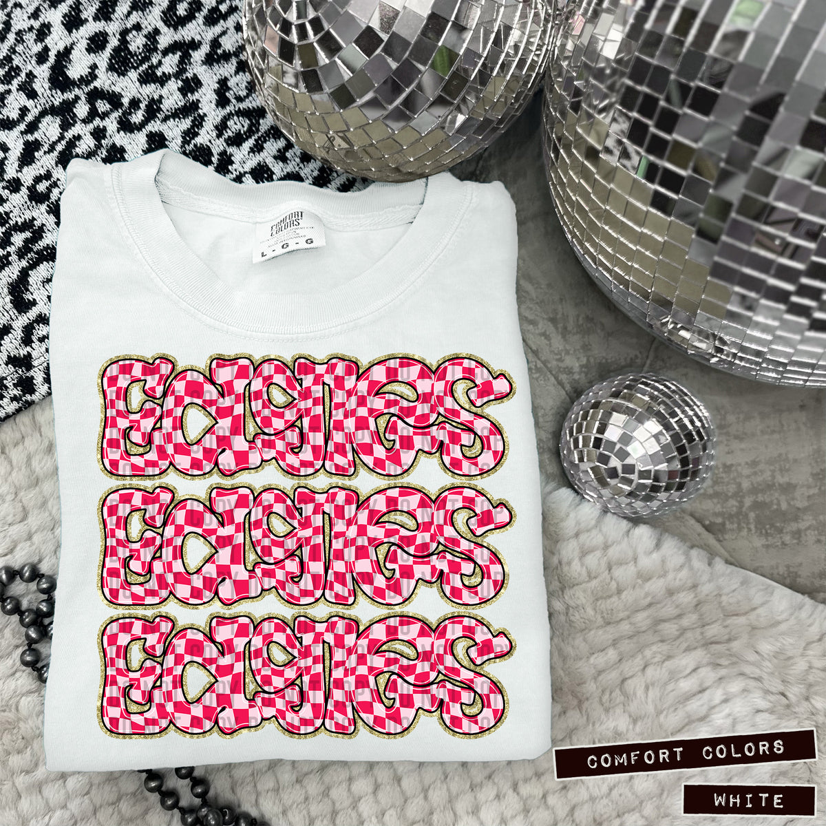 EAGLES stacked pink checkered (Caplinger) DTF transfer