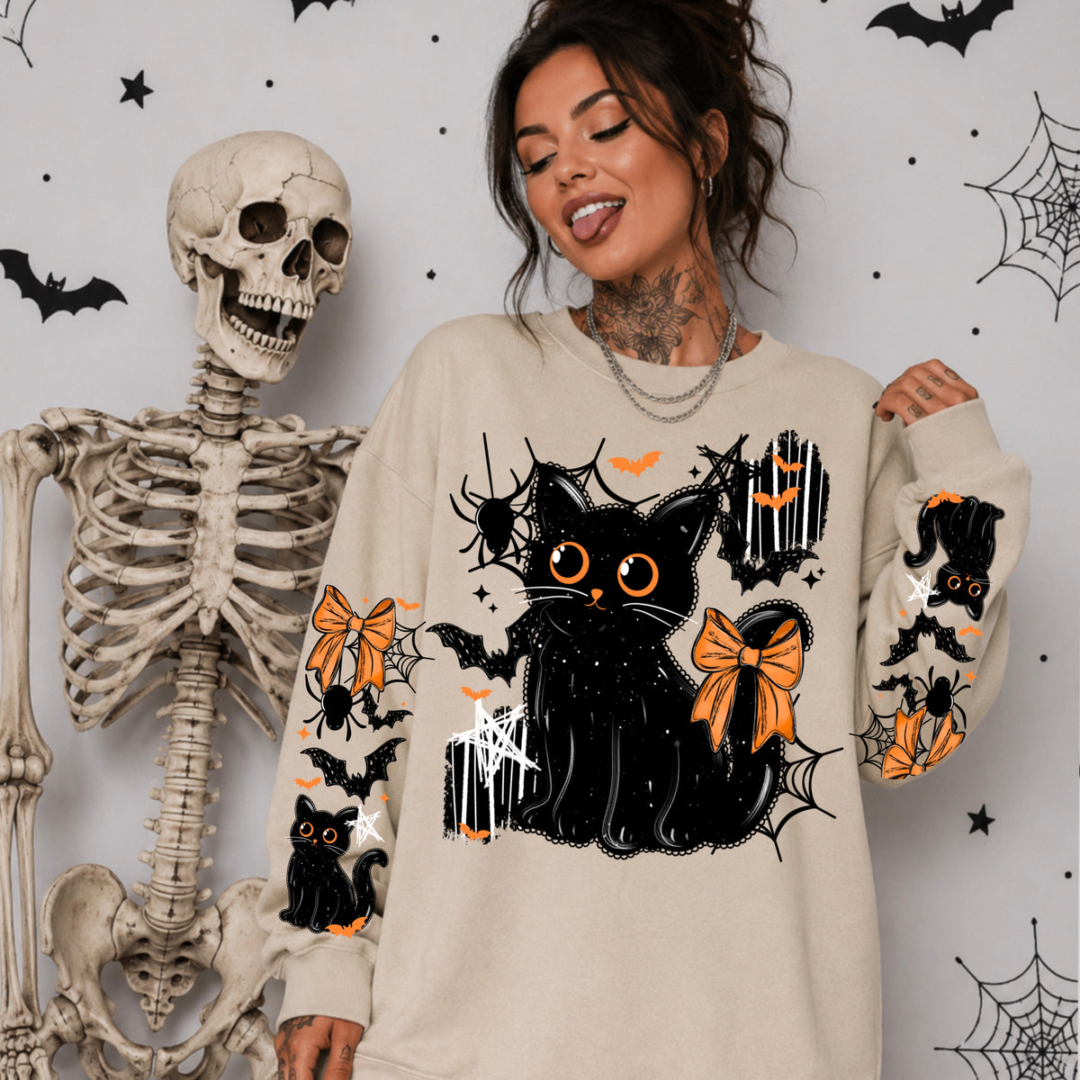 Black Cat and bow (set two sleeves) (CSC) DTF Transfer