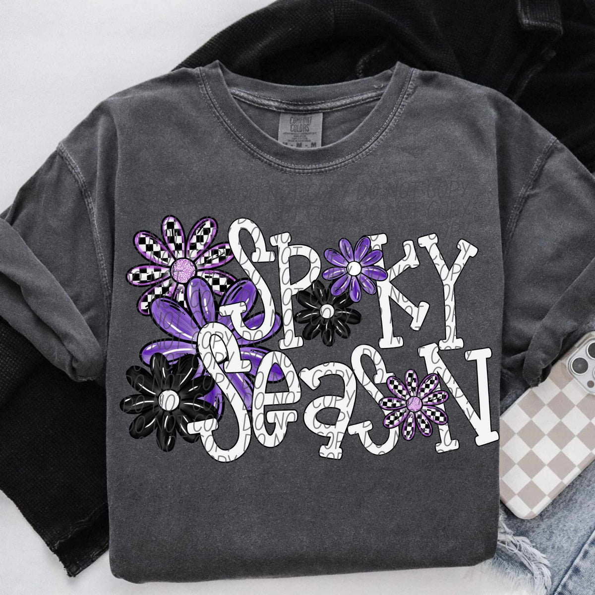 Spooky season black and purple flowers (City) DTF transfer