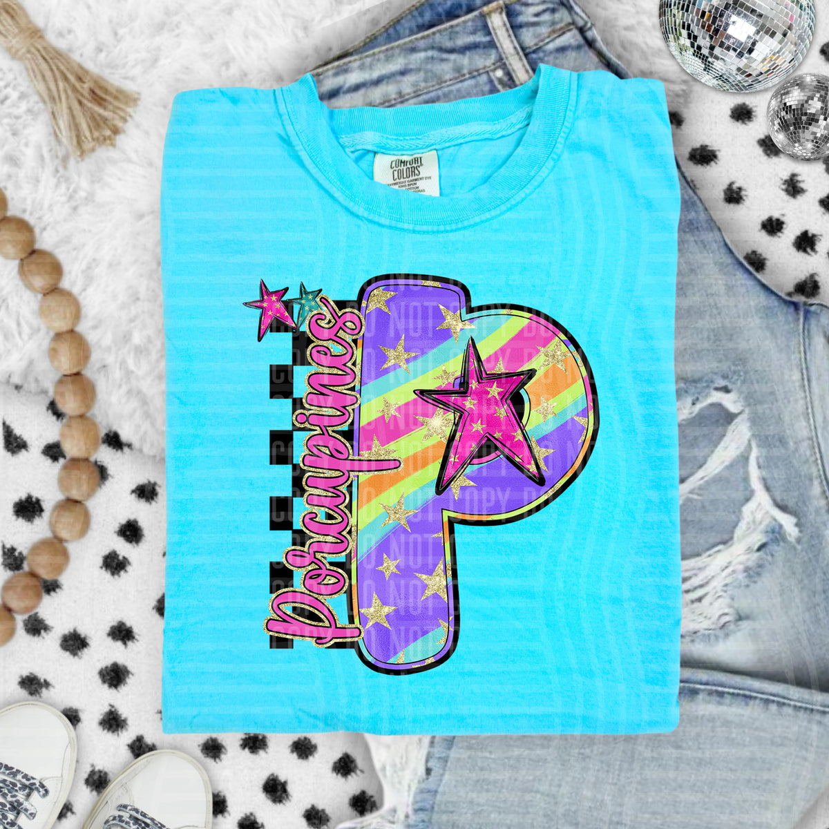 Porcupines Colorful Retro Rainbow Letter P With Stars And Checker 108139 DTF transfer