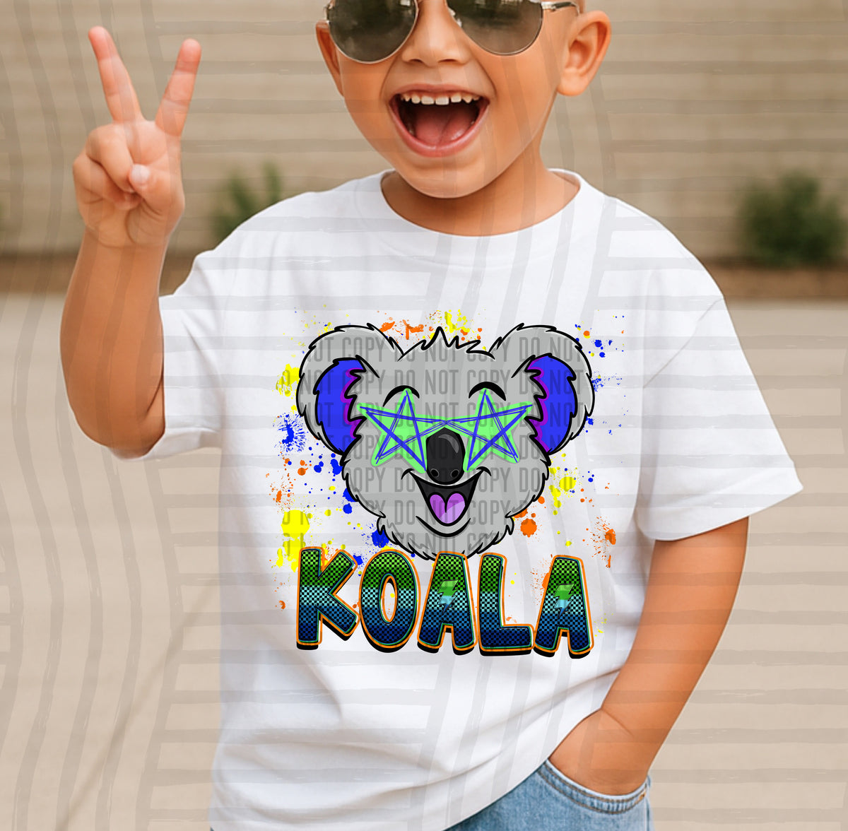 koala paint splatter boy blue green and yellow (Caplinger) DTF Transfer