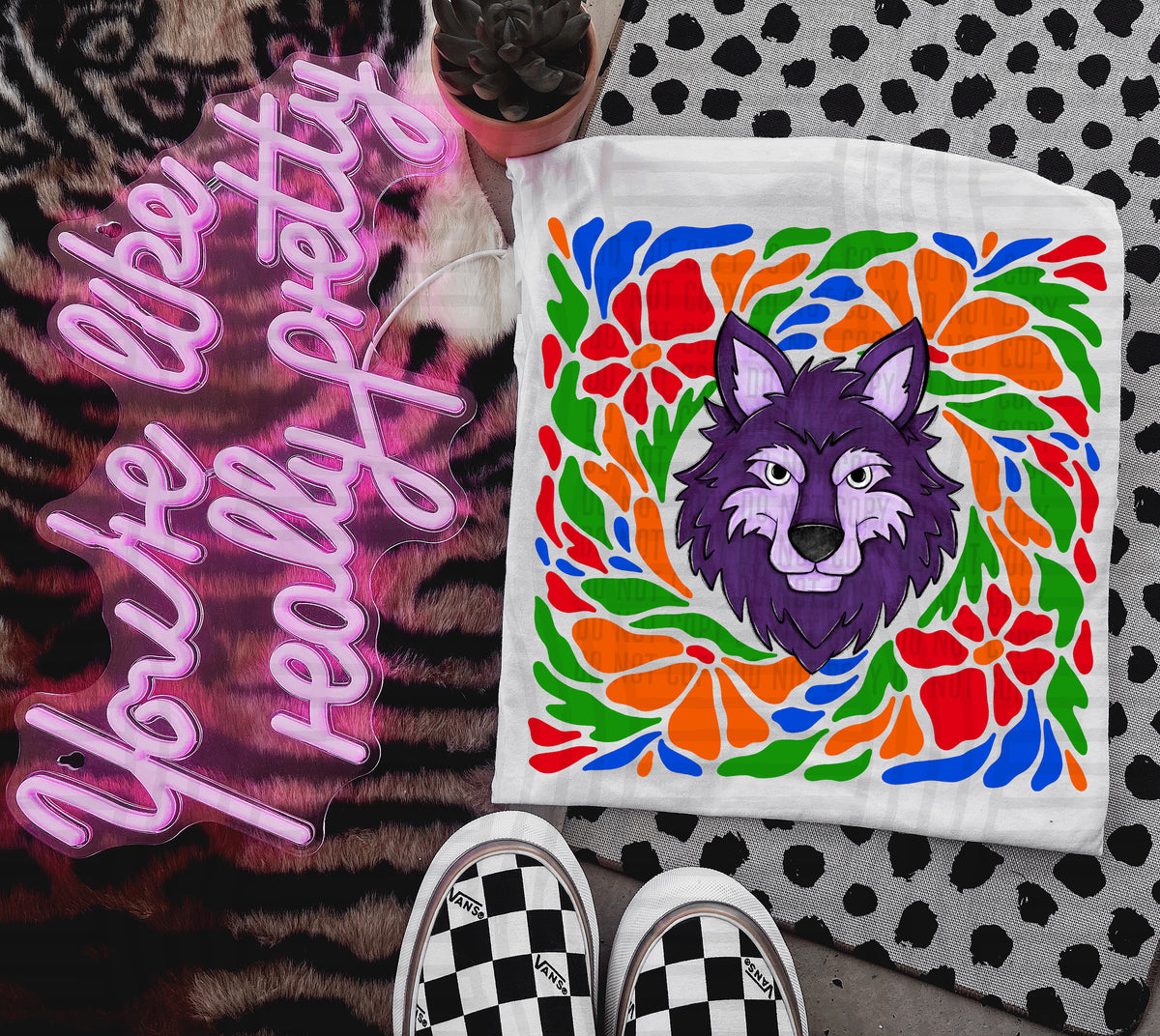 Purple Wolf Retro Floral (Caplinger) 101167 DTF transfer