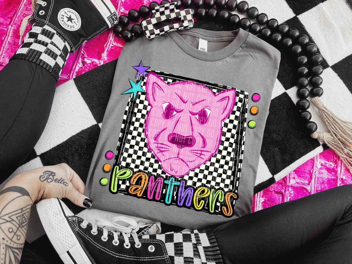 Checkered Preppy Bright Panthers Pink (Caplinger) DTF transfer