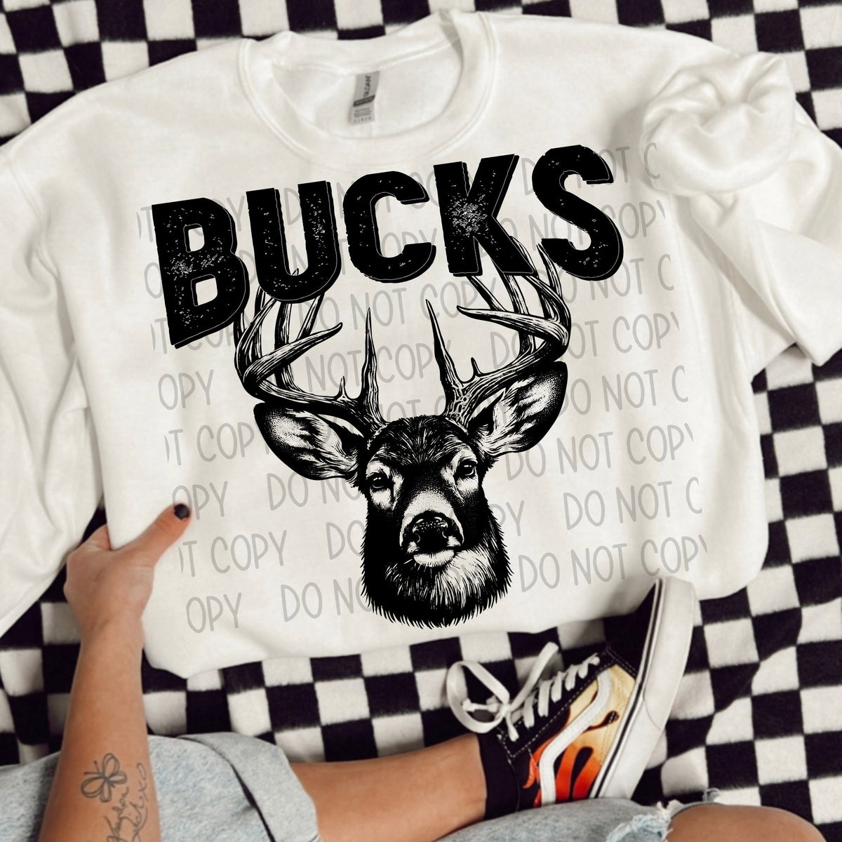 Bucks black/white outline DTF transfer