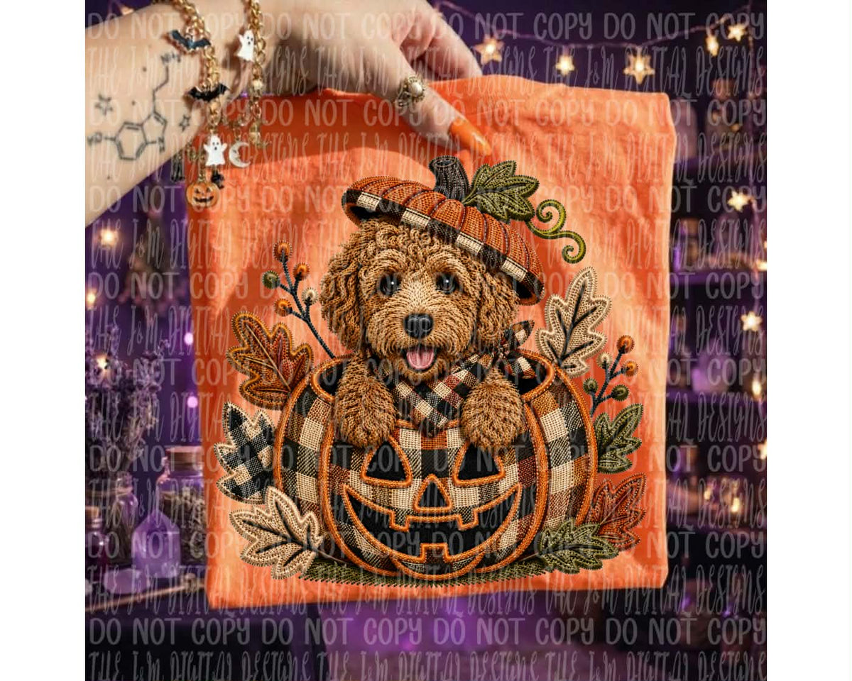 Brown doodle in pumpkin (J&M) DTF transfer