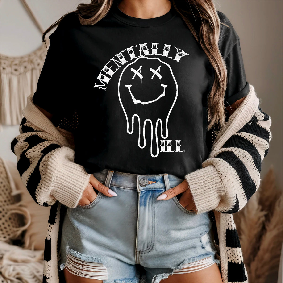 Mentally ill melting smiley white 91708 DTF transfer