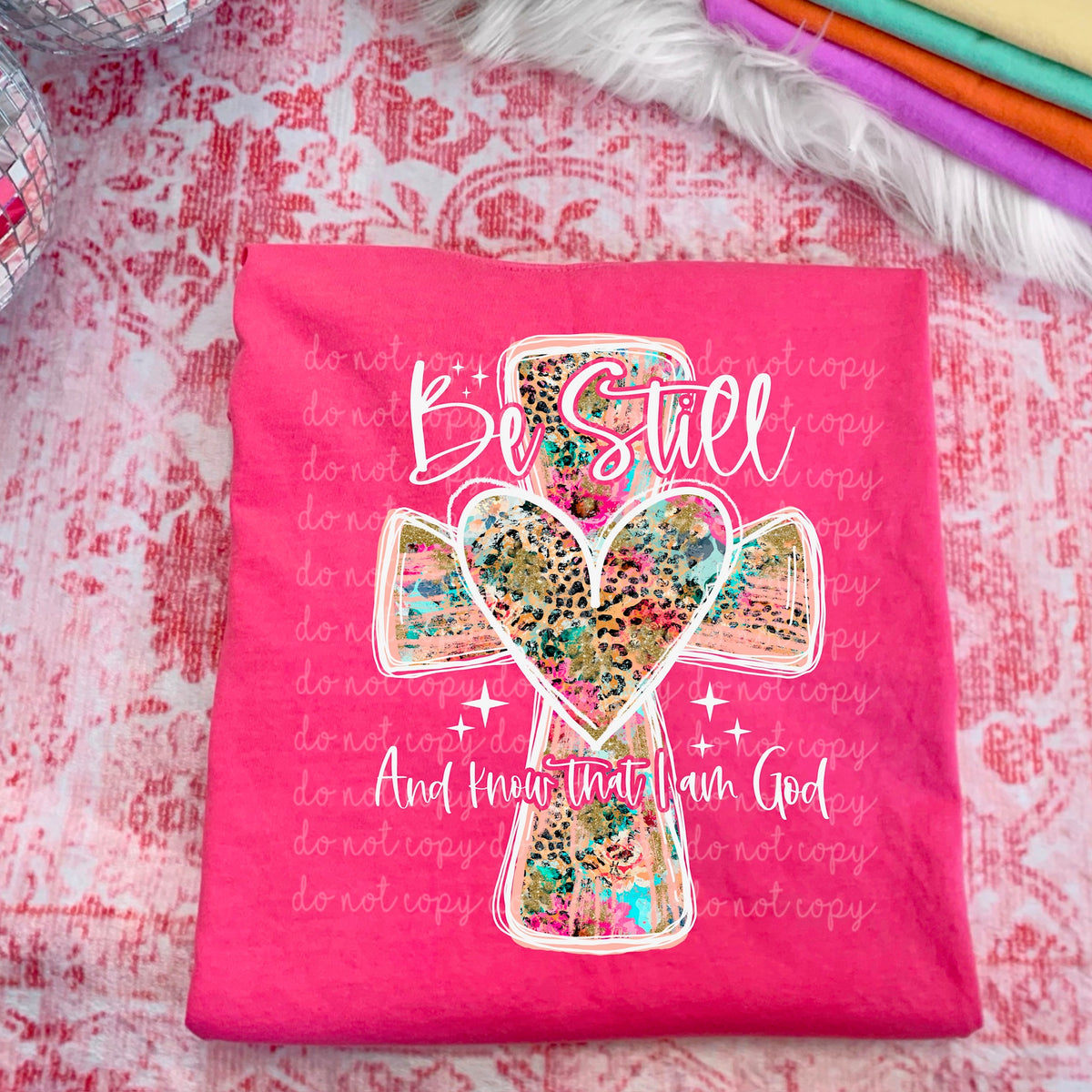 Be Still cross and heart (white words) DTF TRANSFER
