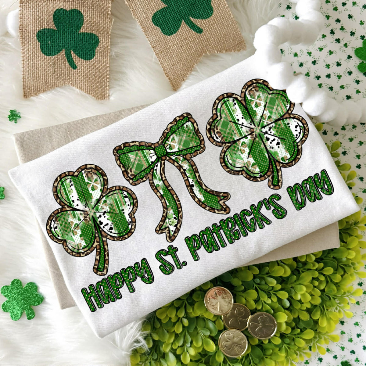 Happy St Patrick’s day clover and bow (DWS) DTF transfer