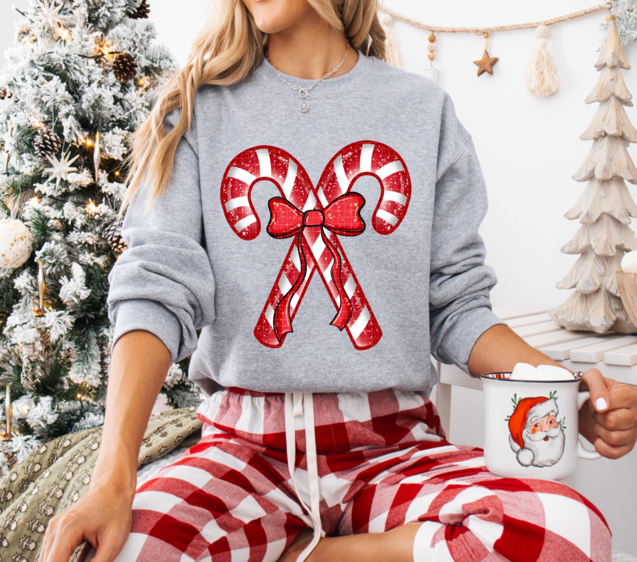 Red Candy canes and bow (Linda) DTF transfer – Mud & Grace Transfers