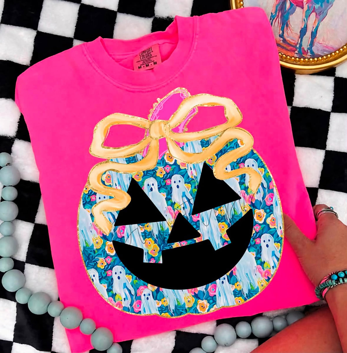 Painted floral ghost pumpkin gold bow SUNDAY SPECIAL DTF transfer