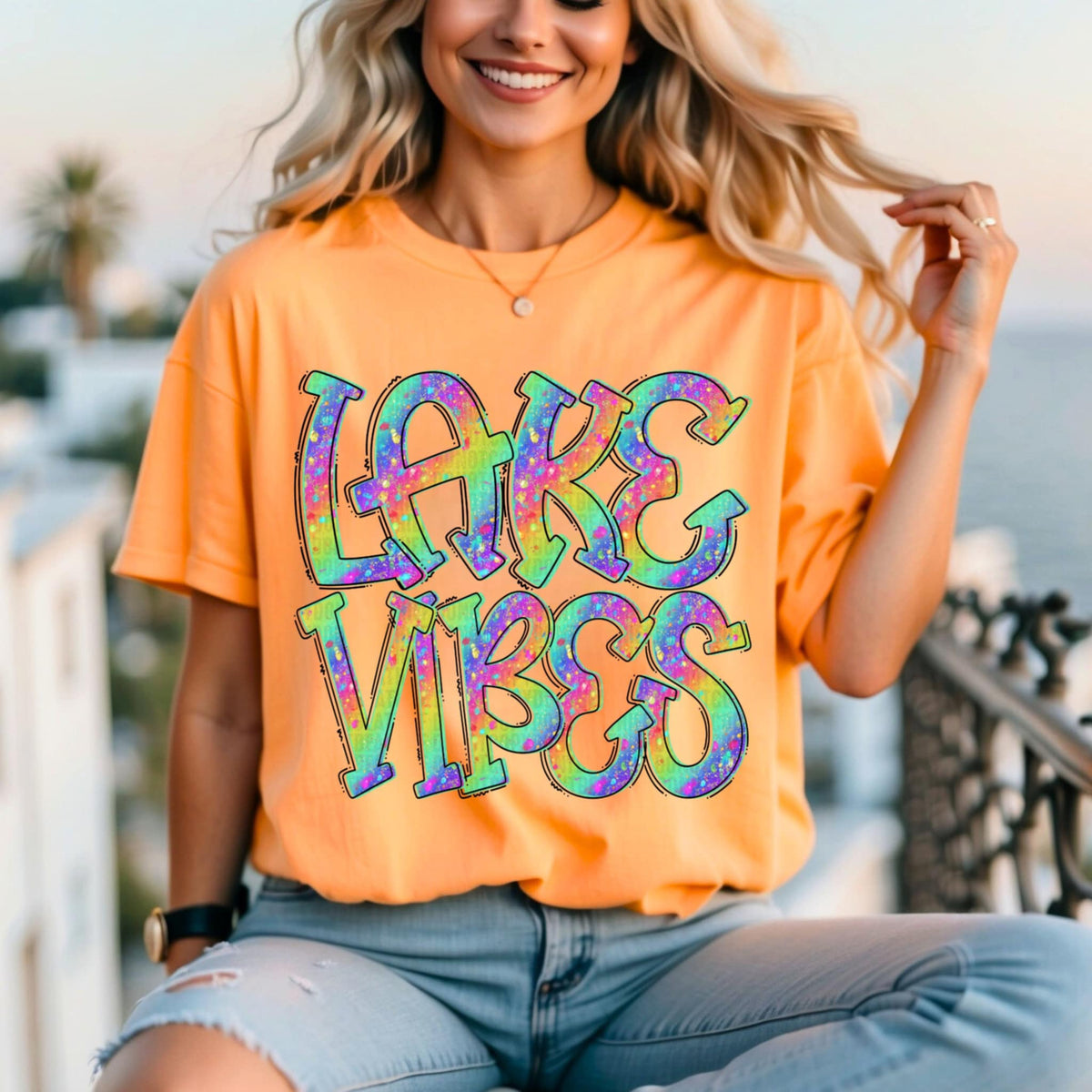 Lake vibes rainbow font (SDD) 96726 DTF transfer