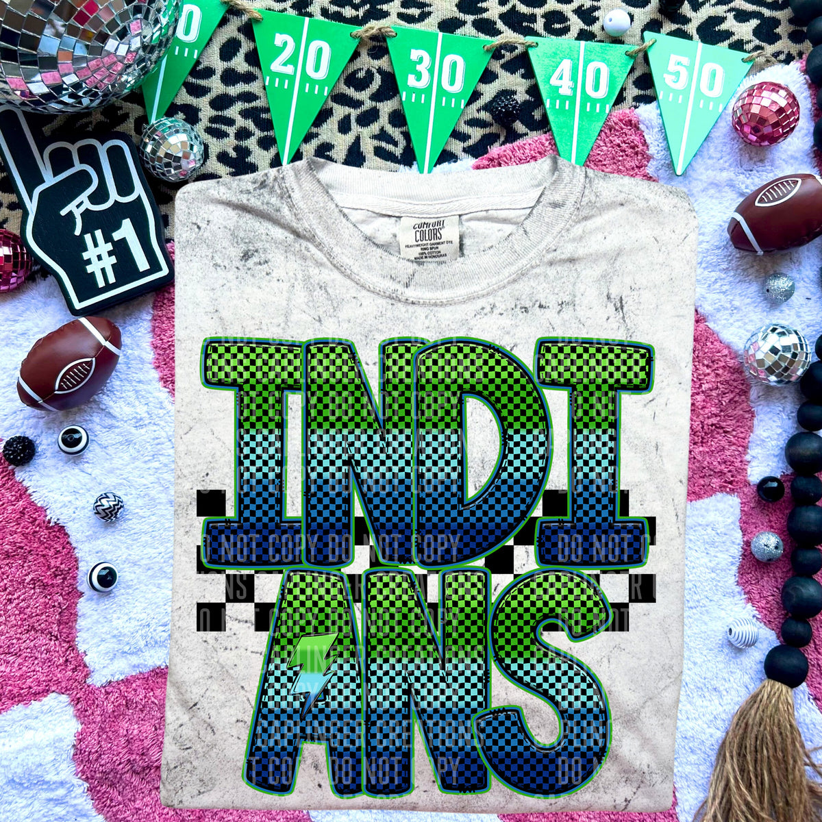 Indians Blue and Green Checkered (Caplinger) DTF transfer