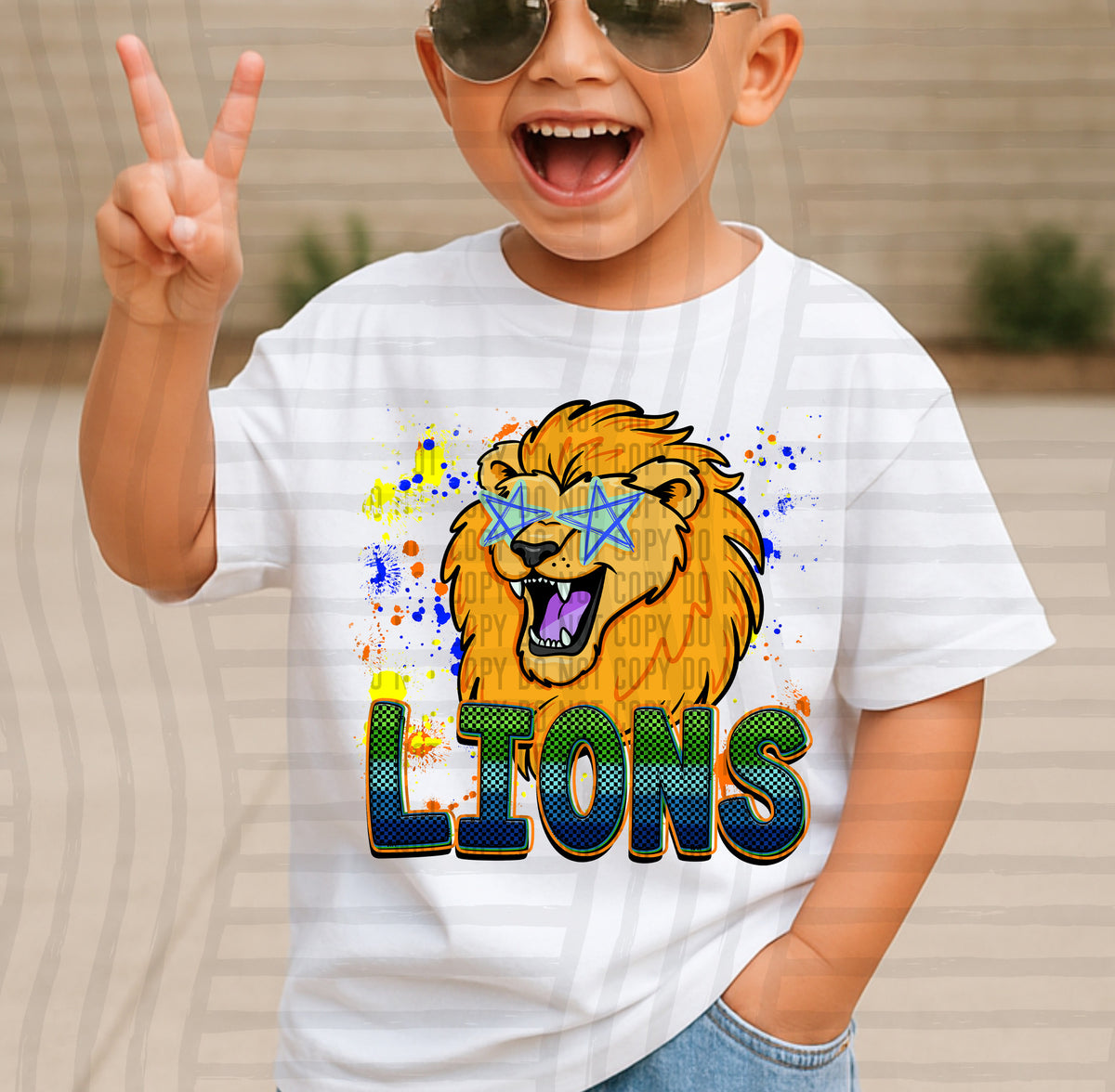 lions paint splatter boy blue green and yellow (Caplinger) DTF Transfer