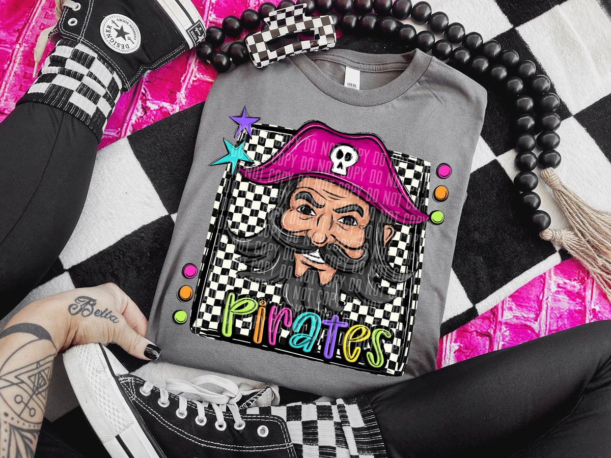 Checkered Preppy Bright Pirates Pink Hat (Caplinger) DTF transfer