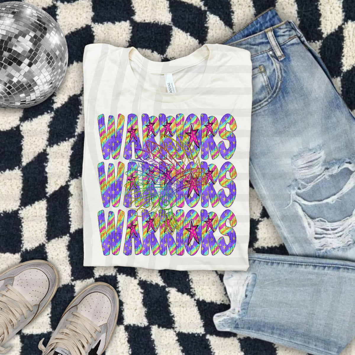Warriors Colorful Word Stacked With Stars 108597 DTF Transfer
