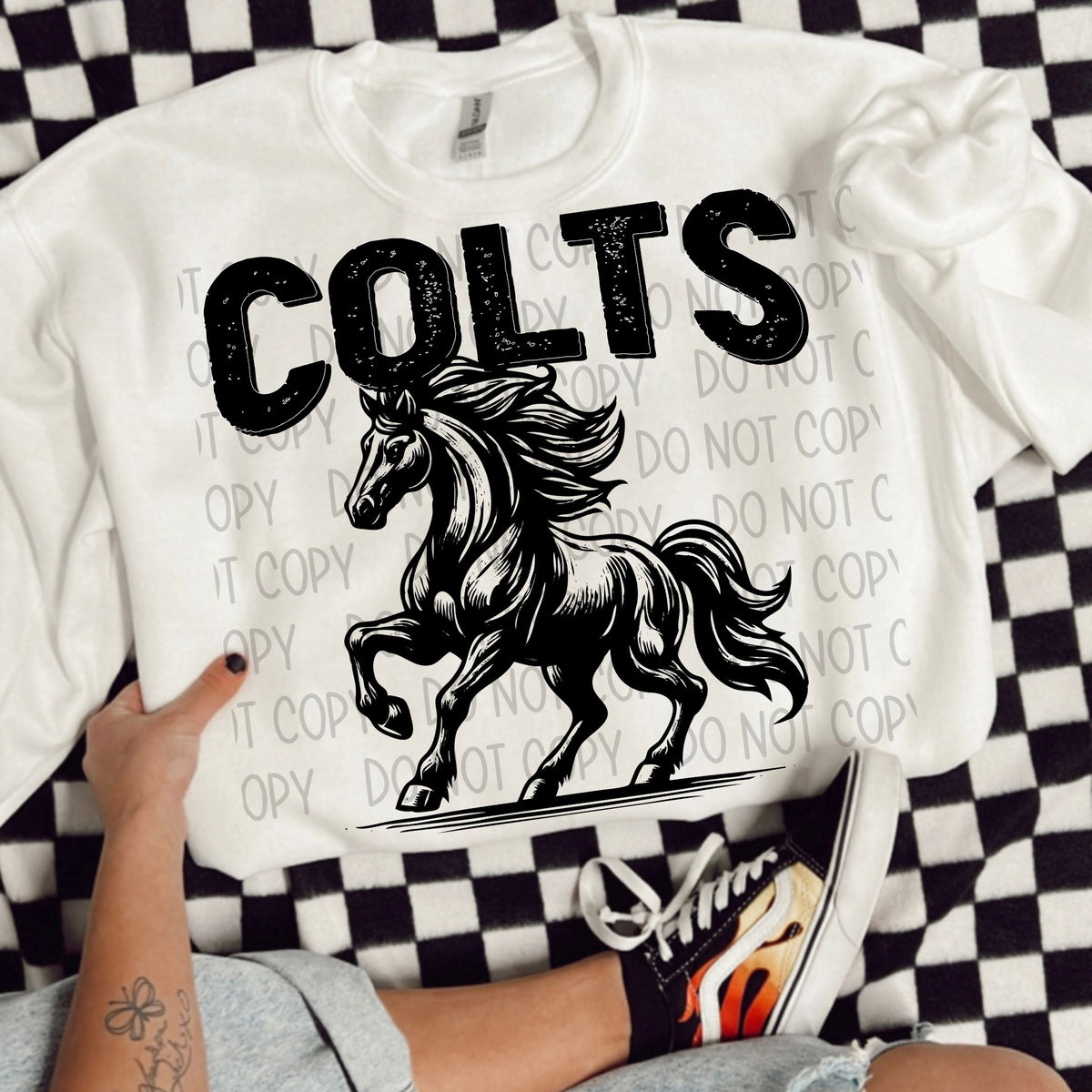 Colts black/white outline DTF transfer